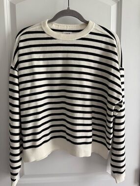 J. Crew Black and White Striped Crewneck Sweater - Classic Breton